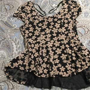 Floral Black and Cream Women's Top